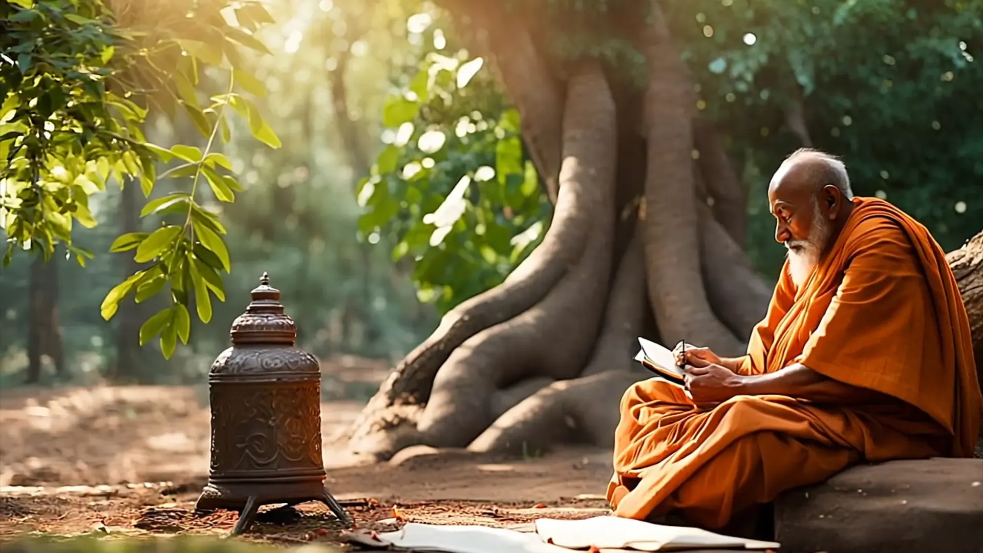 Spiritual Meditation and Reflection of a Monk in a Natural Sanctuary Stock Video